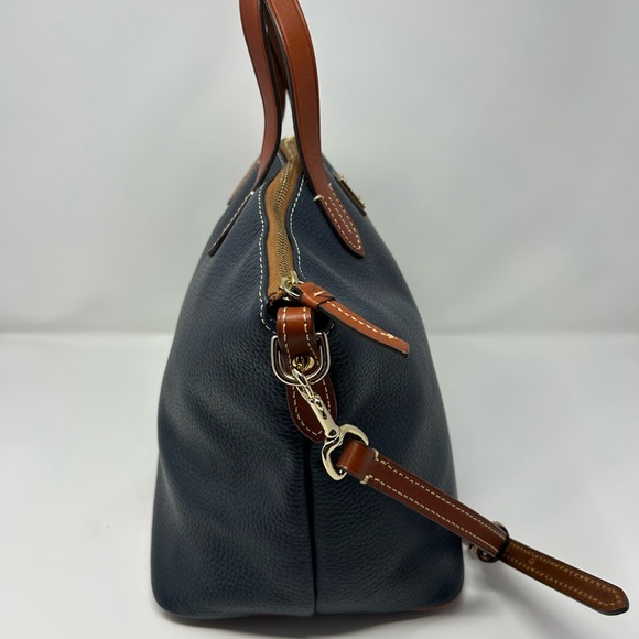 Dooney & Bourke Pebble Grain Zip Zip Satchel Navy & Tan Leather Purse - Picture 6 of 13